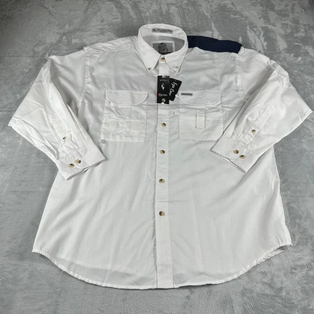 NWT Tiger Hill Fishing Shirt Men XL White Texas Flag Performance Poplin LS